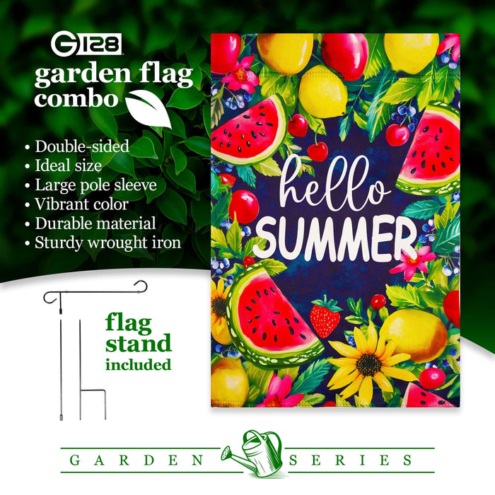 G128 36x16IN Garden Flag Stand & 12x18 Hello Summer Watermelon Flag Kit