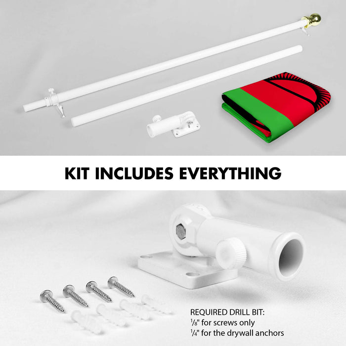 G128 Combo Pack: 6 Ft Twist Free Aluminum Spinning Flagpole (White) & Malawi Flag | 3x5 Ft | LiteWeave Pro Series Printed 150D Polyester | Pole with Flag Included