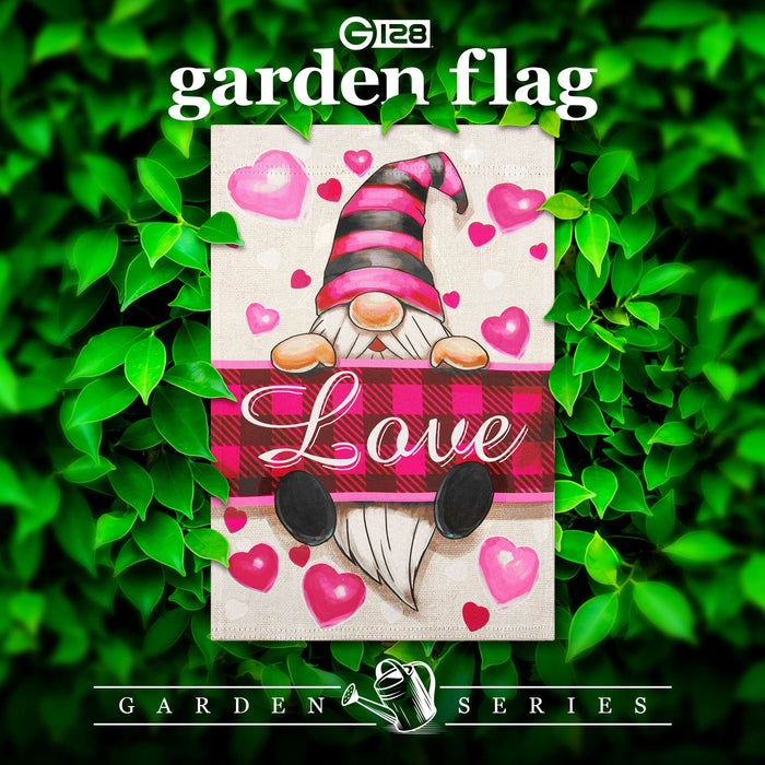 G128 Happy Valentine's Day Love Gnome Garden Flag 12x18 In Double Sided Valentine's Day Yard Garden Lawn Decoration