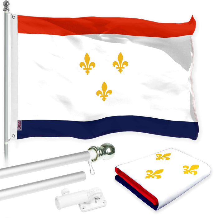 G128 Combo Pack: 6 Ft Twist Free Aluminum Spinning Flagpole (Silver) & New Orleans Flag | 3x5 Ft | LiteWeave Pro Series Printed 150D Polyester | Pole with Flag Included