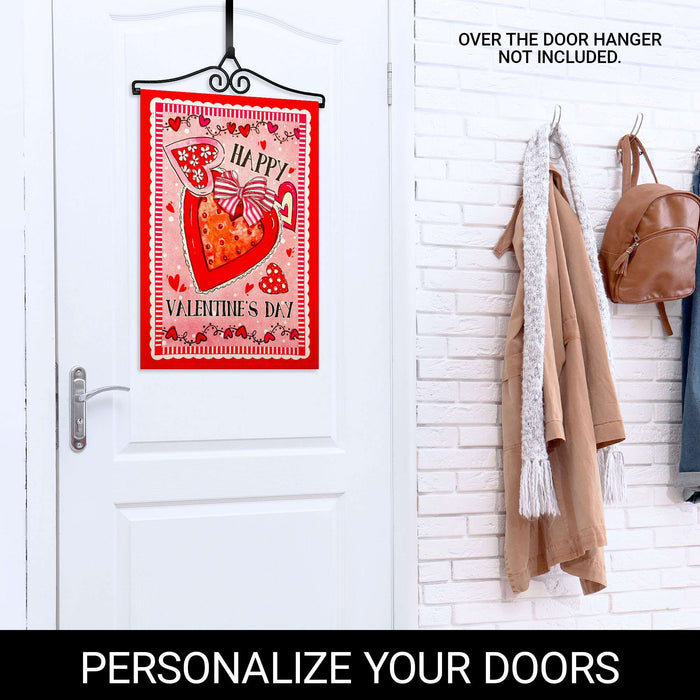 G128 Combo Pack Garden Flag Hanger 14IN & Garden Flag Happy Valentine's Day Heart Cookie Printed 12x18IN Double Sided