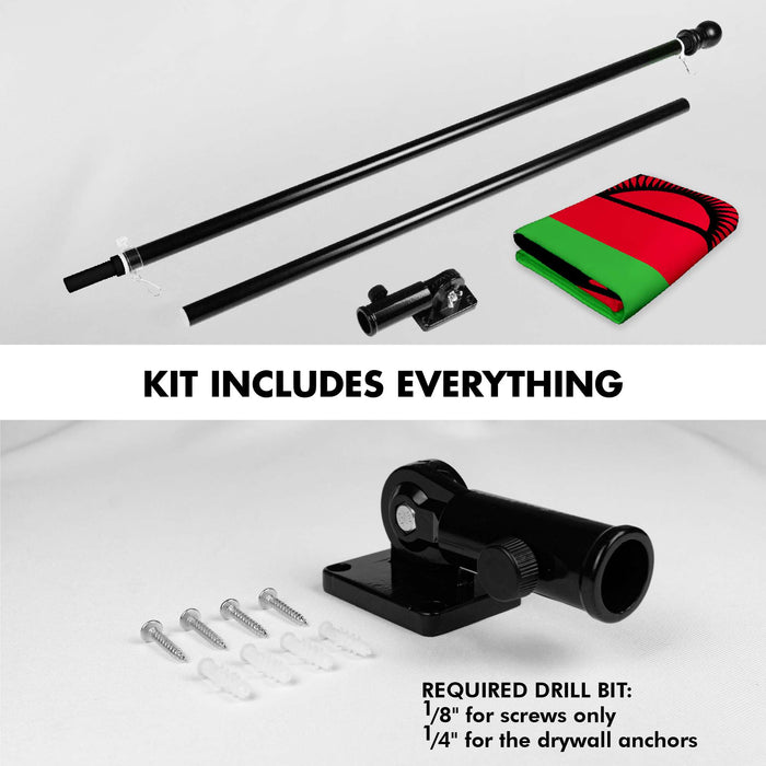 G128 Combo Pack: 6 Ft Twist Free Aluminum Spinning Flagpole (Black) & Malawi Flag | 3x5 Ft | LiteWeave Pro Series Printed 150D Polyester | Pole with Flag Included