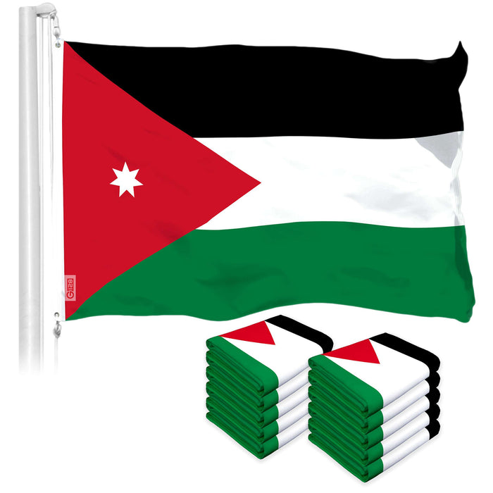 G128 10 Pack: Jordan Flag | 3x5 Ft | LiteWeave Pro Series Printed 150D Polyester | Country Flag, Indoor/Outdoor, Vibrant Colors, Brass Grommets