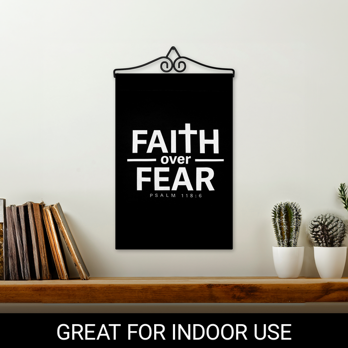 G128 Combo Pack Garden Flag Hanger 14IN & Garden Flag Faith Over Fear Scripture Printed 12x18IN Double Sided Yard Garden Lawn Decoration