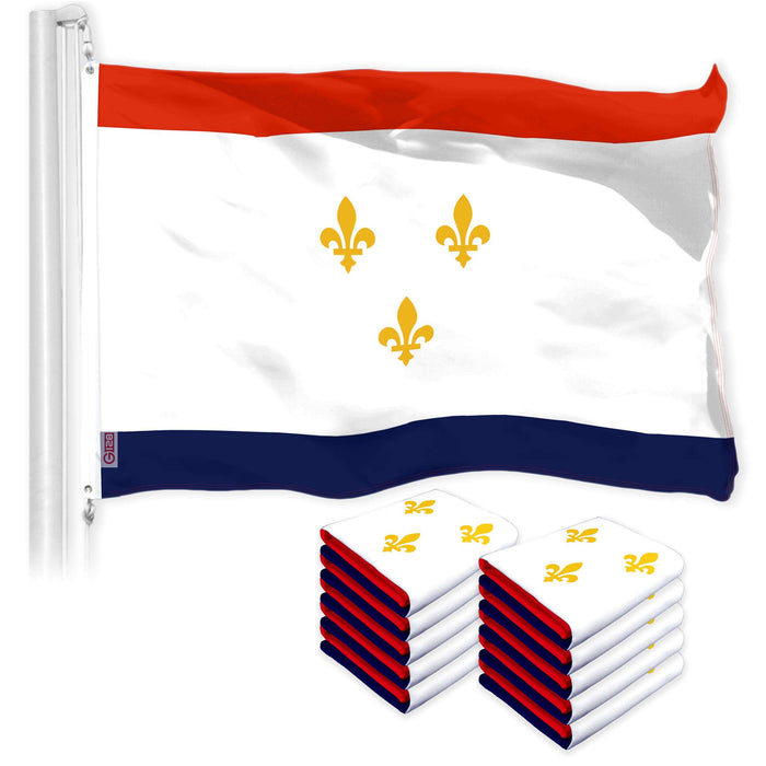 G128 10 Pack: New Orleans Flag | 3x5 Ft | LiteWeave Pro Series Printed 150D Polyester | City Flag, Indoor/Outdoor, Vibrant Colors, Brass Grommets