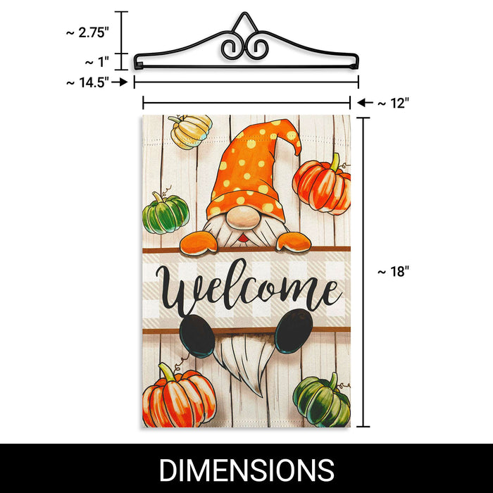 G128 Combo Pack Garden Flag Hanger 14IN & Garden Flag Autumn Welcome Gnome Printed 12x18IN Double Sided
