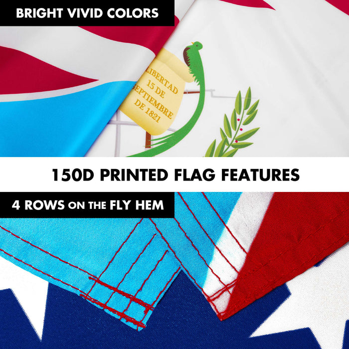 G128 Combo Pack: 6 Ft Tangle Free Aluminum Spinning Flagpole (White) & Guatemala USA Friendship Flag | 3x5 Ft |LiteWeave Pro Series Printed 150D Polyester | Pole with Flag Included