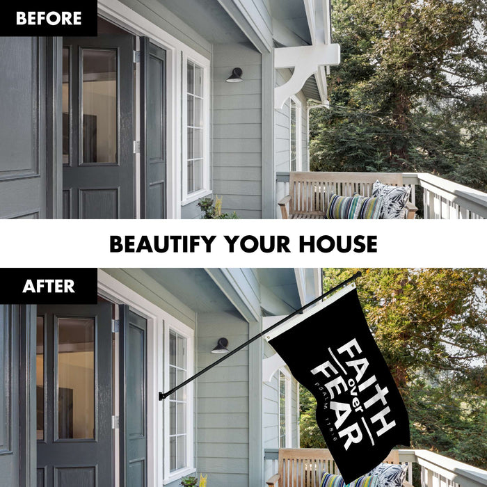 G128 Combo Pack: 6 Ft Tangle Free Aluminum Spinning Flagpole (Black) & Faith over Fear Flag 3x5 Ft, LiteWeave Pro Series Printed 150D Polyester | Pole with Flag Included