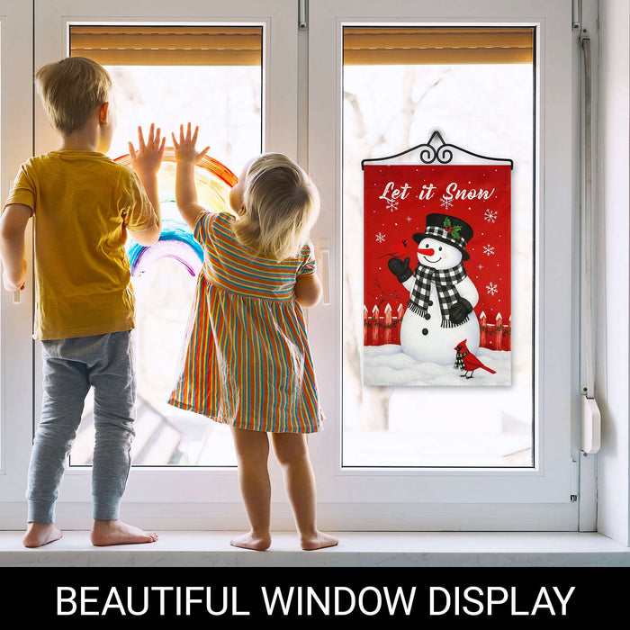 G128 12x18IN Let It Snow Snowman Cardinal Garden Flag with 14IN Hanger