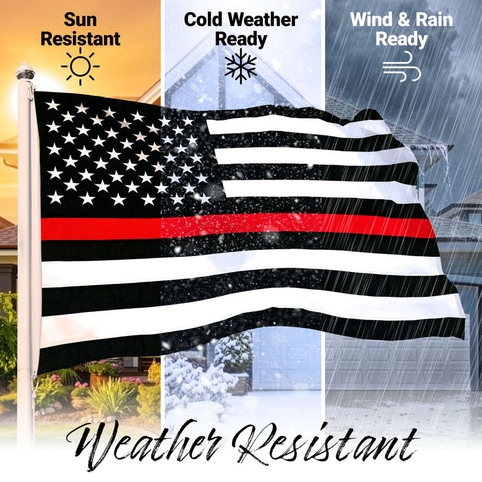 G128 - Thin Red Line Flag Embroidered 2x3 FT Heavy Duty 220GSM Tough Spun Polyester U.S. American Flag Brass Grommets Honoring Fire Fighters and EMTs Black White and Red US Flag