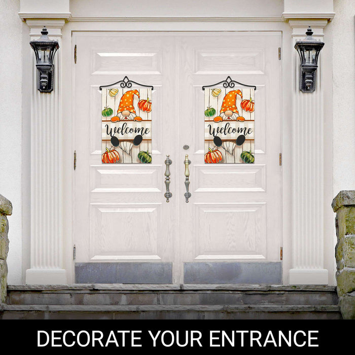 G128 Combo Pack Garden Flag Hanger 14IN & Garden Flag Autumn Welcome Gnome Printed 12x18IN Double Sided