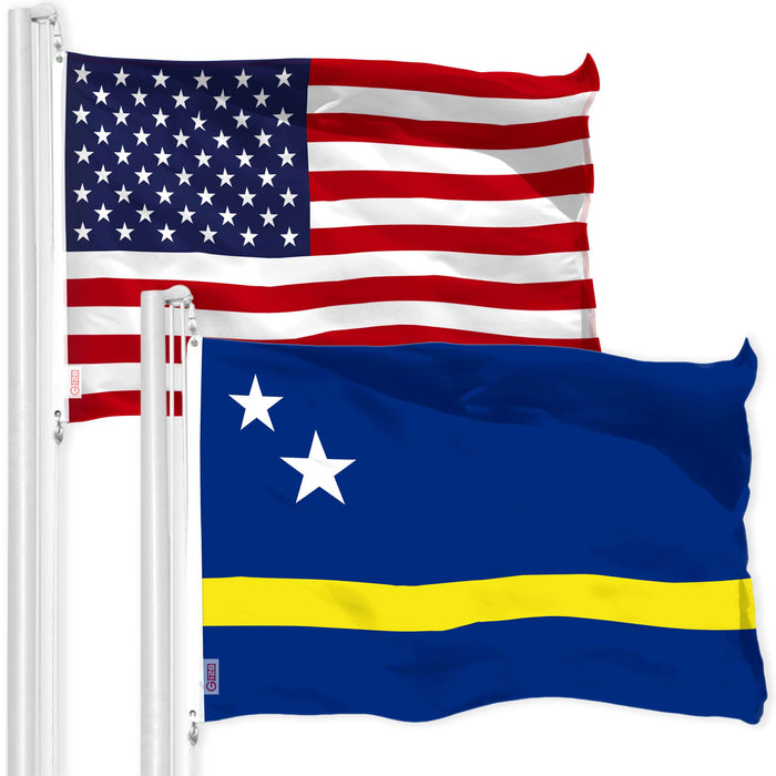 G128 Combo Pack: American USA Flag 3x5 Ft & Curacao Flag 3x5 Ft | Both LiteWeave Pro Series Printed 150D Polyester, Brass Grommets