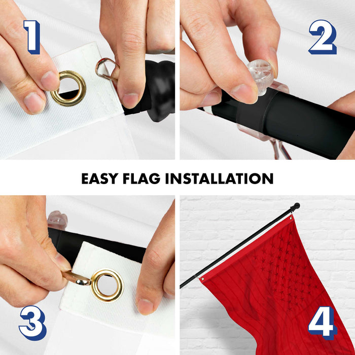 G128 Combo Pack: 6 Ft Twist Free Aluminum Spinning Flagpole (Black) & American USA All Red Flag | 3x5 Ft | ToughWeave Series Embroidered 300D Polyester | Pole with Flag Included