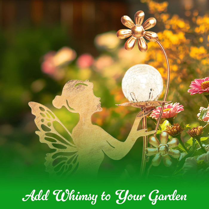 G128 Fairy Solar Lights Garden Stake Decor for Outside | 28IN Metal Fairy Figurine Stake Decor for Patio Lawn Yard Pathway Outdoor Home