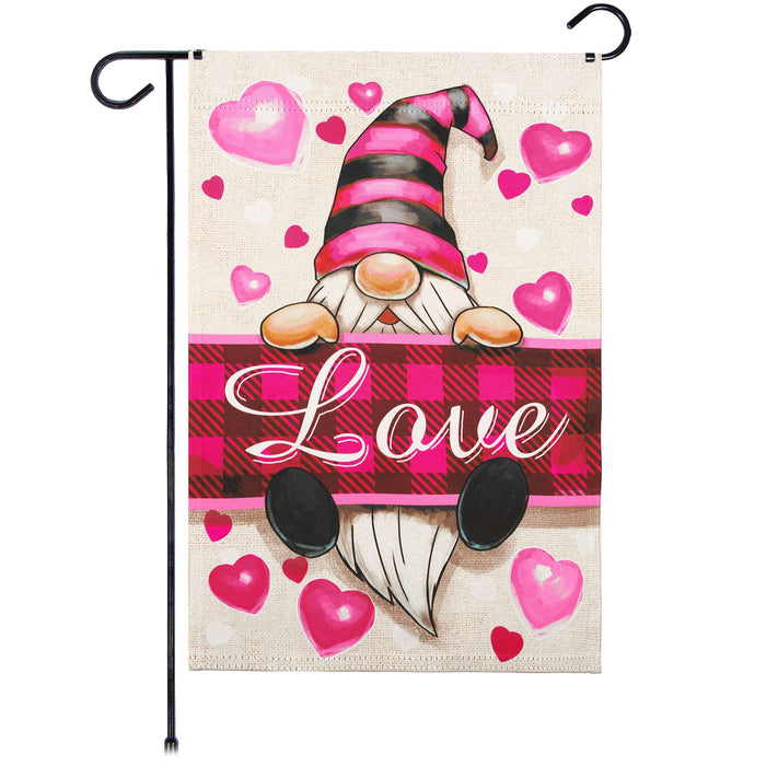 G128 Happy Valentine's Day Love Gnome Garden Flag 12x18 In Double Sided Valentine's Day Yard Garden Lawn Decoration