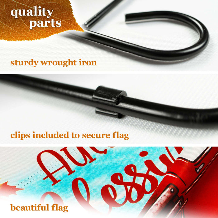G128 36x16IN Garden Flag Stand & 12x18 Autumn Blessings Red Truck Flag Kit