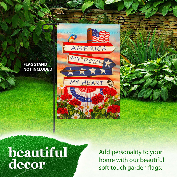 G128 America My Home My Heart Garden Flag 12x18 In Double Sided Independence Day Yard Garden Lawn Decoration