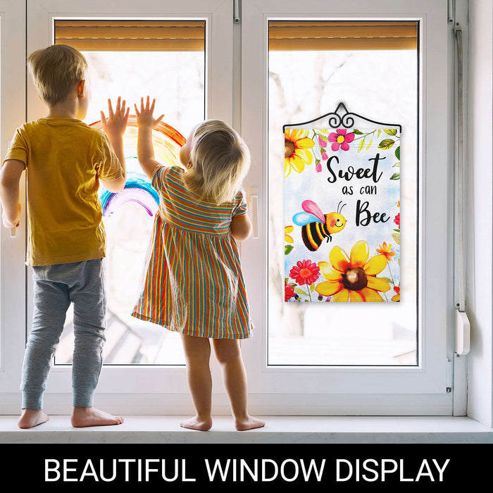 G128 Combo Pack Garden Flag Hanger 14IN & Garden Flag Sweet Bee Flowers Printed 12x18IN Double Sided