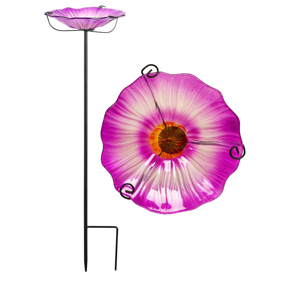 G128 29 Inch Height Glass Bird Baths with Metal Stake | Decorative