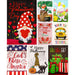 G128 set of 8 school bus and patriotic garden flags, 12x18 inch