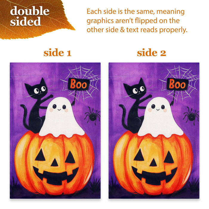 G128 36x16IN Garden Flag Stand & 12x18 Halloween Ghost Cat Flag Kit