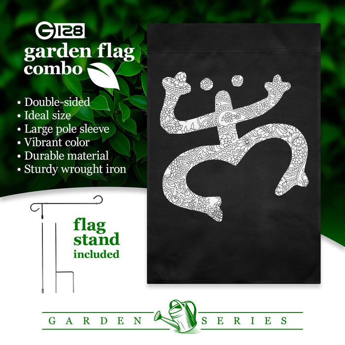 G128 36x16IN Garden Flag Stand & 12x18 Floral Coqui Frog Flag Kit