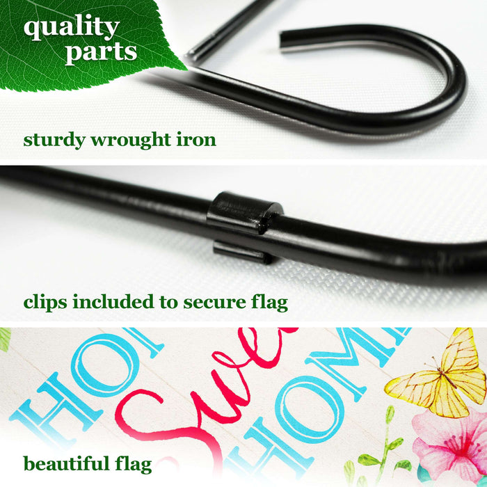 G128 Combo Pack: Garden Flag Stand 36x16IN & Garden Flag Home Sweet Home Butterflies Printed 12x18IN Double Sided