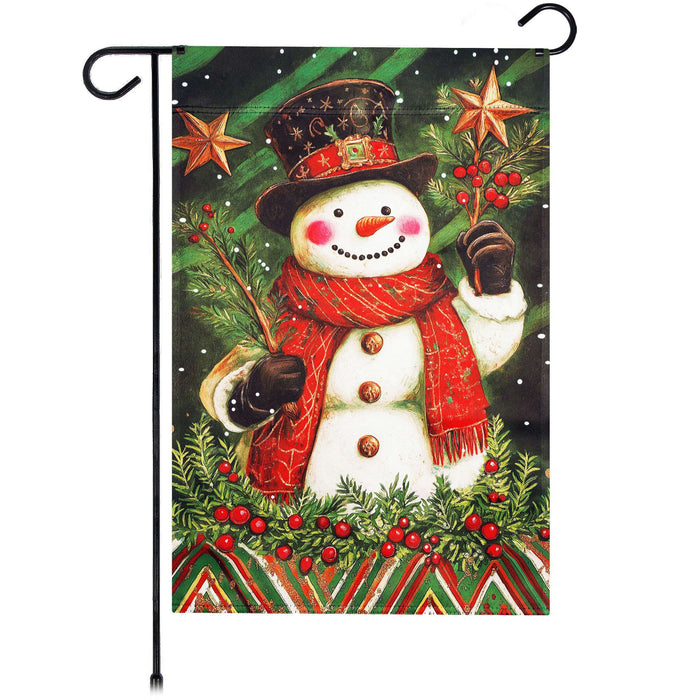 G128 Christmas Red Scarf Snowman Holly Garden Flag 12x18 In Double Sided Christmas Yard Garden Lawn Decoration