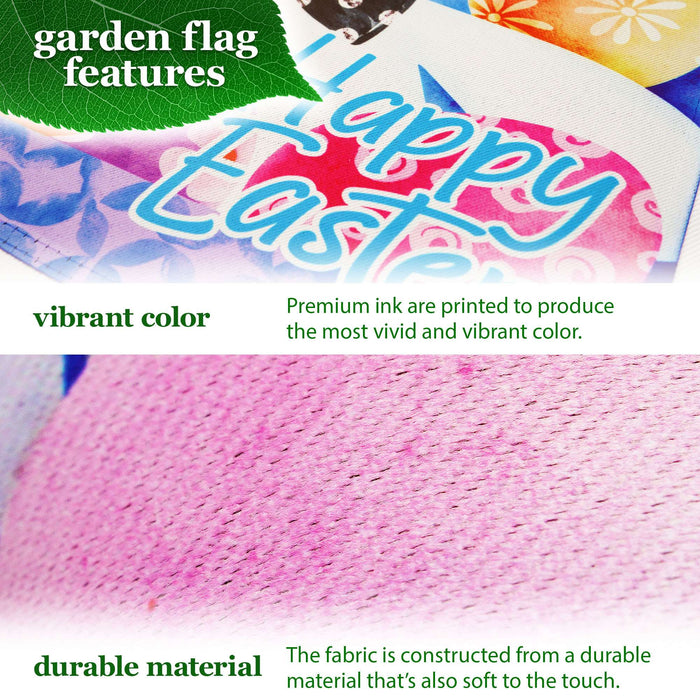 G128 Combo Pack Garden Flag Stand Black 36x16IN & Garden Flag Happy Easter Bunny Tulips Printed 12x18IN Double Sided Yard Garden Lawn Decoration