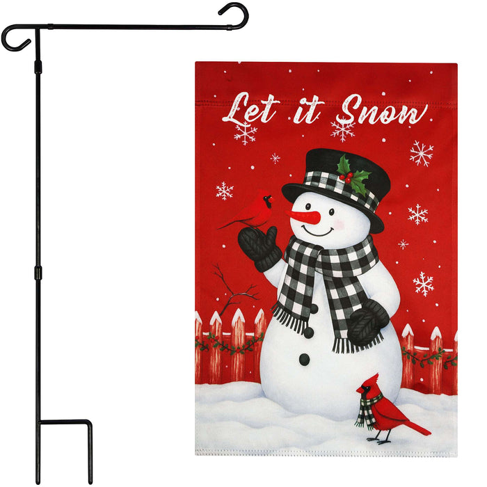 G128 36x16IN Garden Flag Stand & 12x18 Let It Snow Snowman Flag Kit