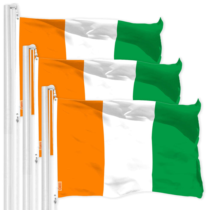 G128 3 Pack: Ivory Coast Flag | 3x5 Ft | LiteWeave Pro Series Printed 150D Polyester | Country Flag, Indoor/Outdoor, Vibrant Colors, Brass Grommets