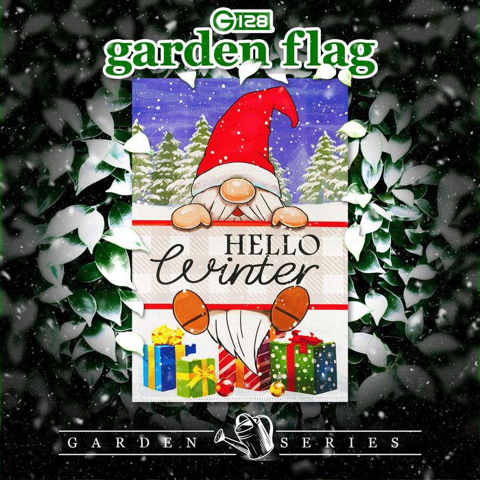 G128 Hello Winter Gnome Gifts Garden Flag 12x18 In Double Sided Winter Yard Garden Lawn Decoration