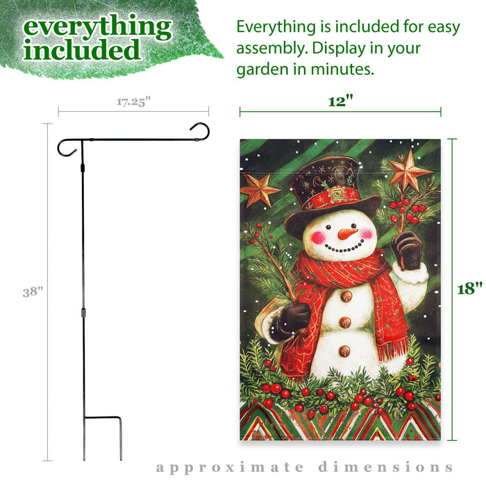 G128 36x16IN Garden Flag Stand & 12x18 Christmas Red Scarf Snowman Flag Kit