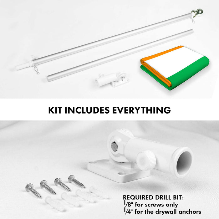 G128 Combo Pack: 6 Ft Twist Free Aluminum Spinning Flagpole (Silver) & Ivory Coast Flag | 3x5 Ft | LiteWeave Pro Series Printed 150D Polyester | Pole with Flag Included