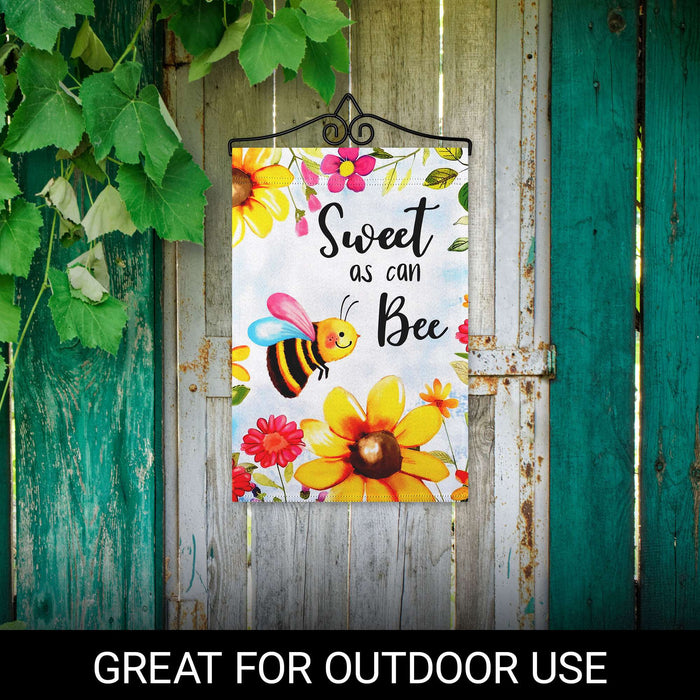 G128 Combo Pack Garden Flag Hanger 14IN & Garden Flag Sweet Bee Flowers Printed 12x18IN Double Sided