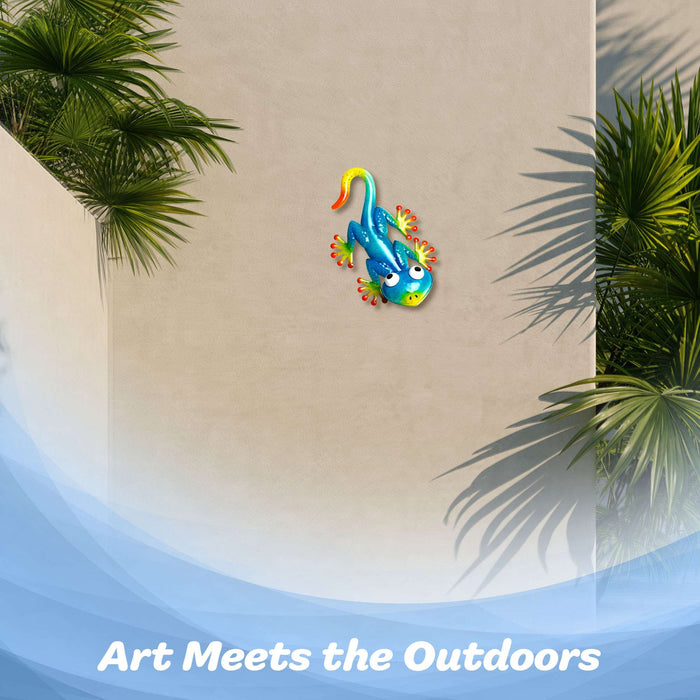 G128 light blue gecko lizard metal wall art hanging decor, 9 inch nominal size