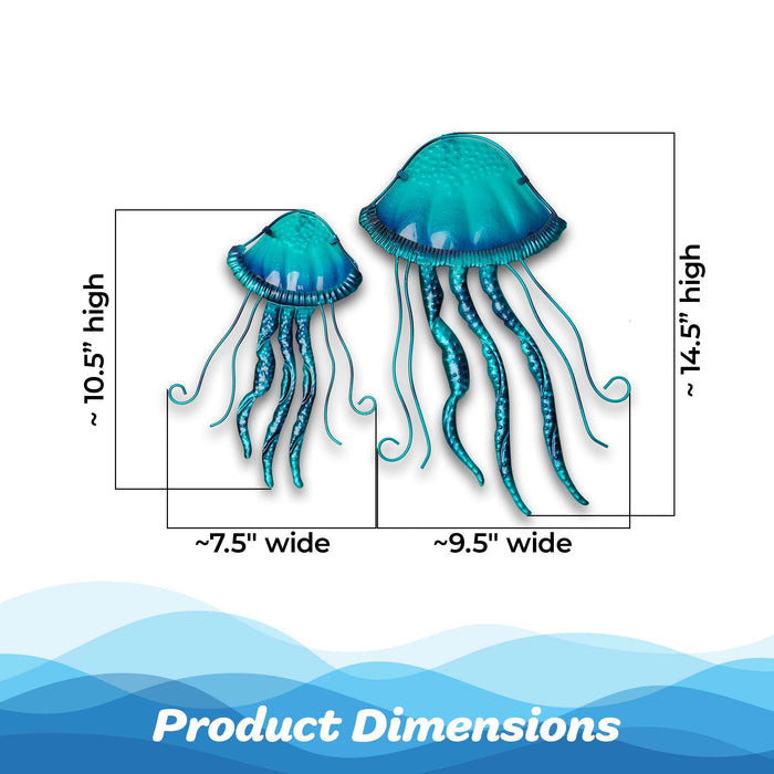 G128 Jellyfish Metal Wall Art Set | Coastal Ocean Beach Theme Indoor Outdoor Wall Art Hanging Decor for Bedroom, Living Room, Garden, Patio