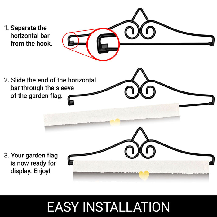 G128 Combo Pack Garden Flag Hanger 14IN & Garden Flag Happy Valentine's Day Striped Heart Printed 12x18IN Double Sided