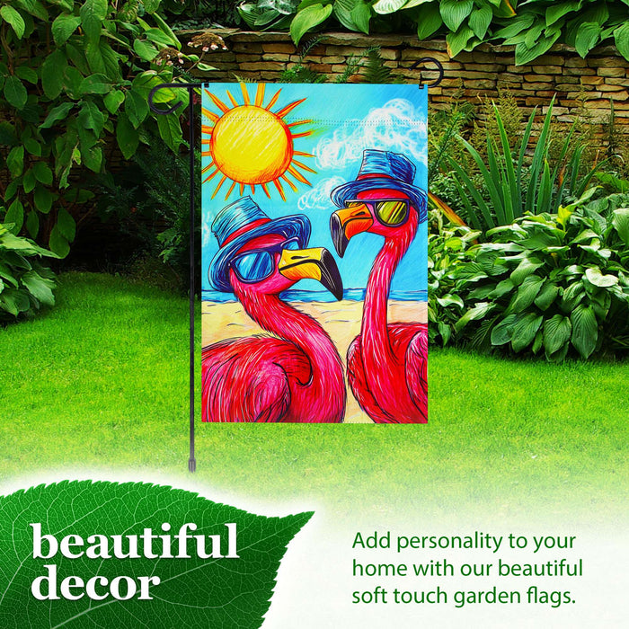 G128 36x16IN Garden Flag Stand & 12x18 Summer Flamingo Beach Flag Kit