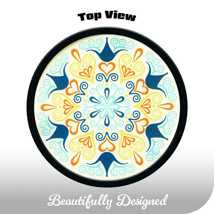 G128 12 in Round Glass Outdoor Side Table Green Mandala Pattern | Decorative Plant Stand, Small End Table for Garden Patio Porch Living Room