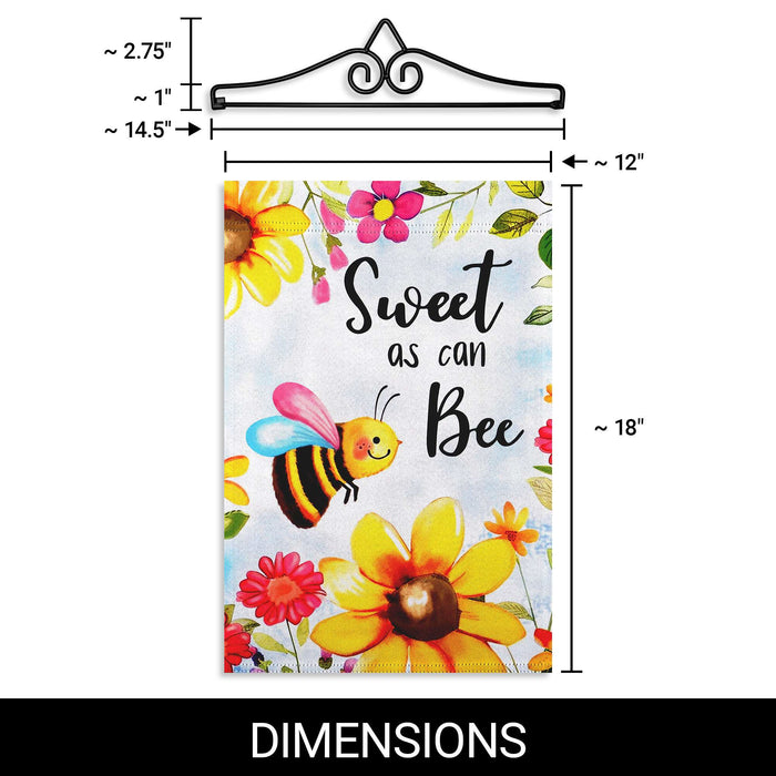 G128 Combo Pack Garden Flag Hanger 14IN & Garden Flag Sweet Bee Flowers Printed 12x18IN Double Sided
