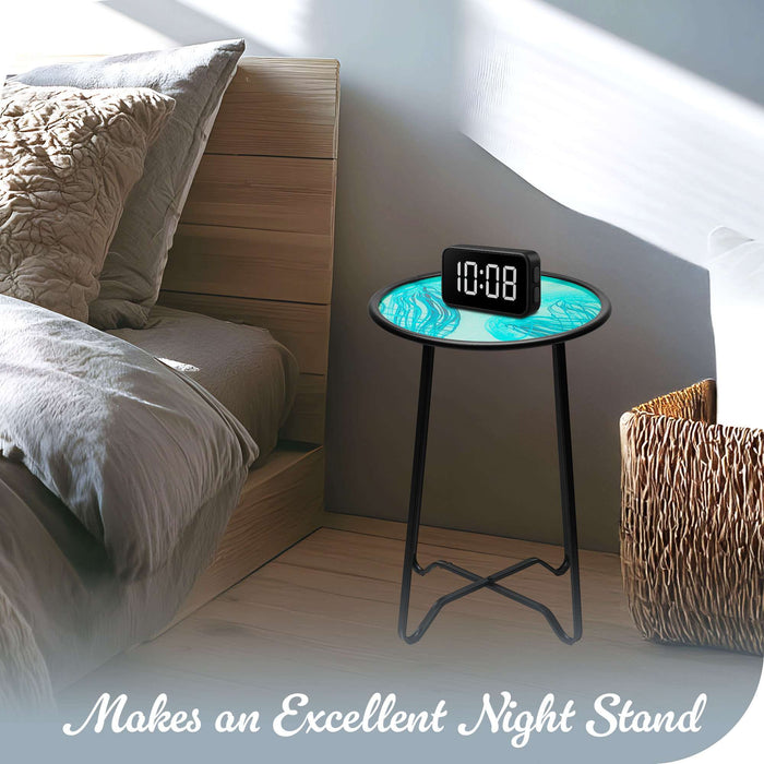 G128 14 in Round Glass Outdoor Side Table Jellyfish Ocean Pattern | Decorative Plant Stand, Small End Table for Garden Patio Porch Living Room