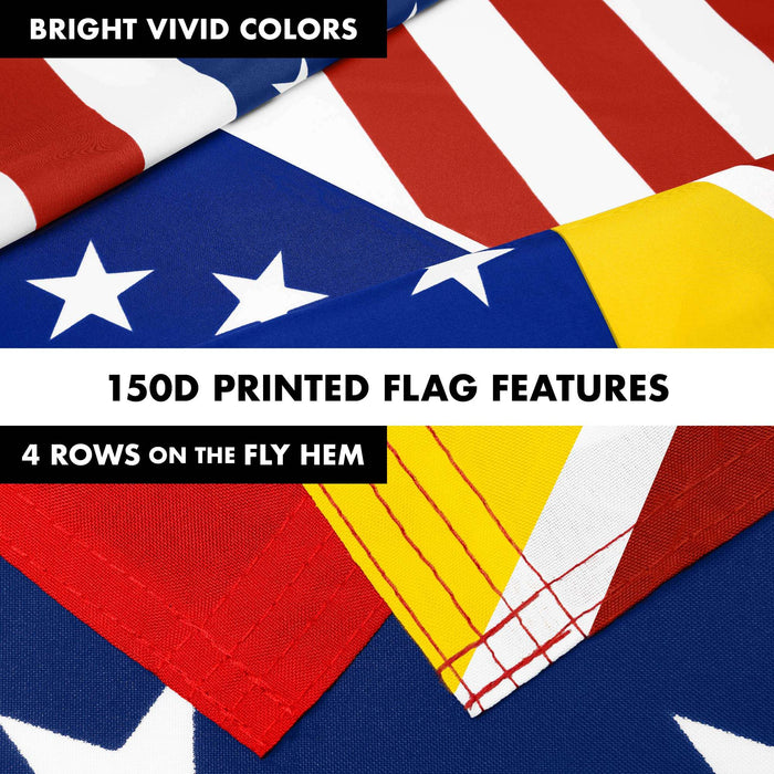 G128 Combo Pack: 6 Ft Twist Free Aluminum Spinning Flagpole (Black) & Venezuela 7 Stars USA Friendship Flag | 3x5 Ft | LiteWeave Pro Series Printed 150D Polyester | Pole with Flag Included
