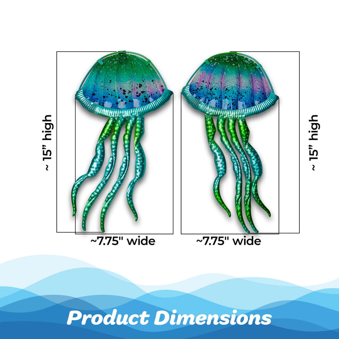 G128 Jellyfish Metal Wall Art Set | Coastal Ocean Theme Indoor Outdoor Wall Art Hanging Decor for Bedroom, Living Room, Garden, Patio