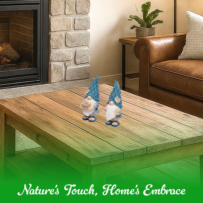 G128 Coastal Gnome Statue Set of 2 | Beach Themed Seasonal Gnome Figurines for Bookshelf, Home, Garden