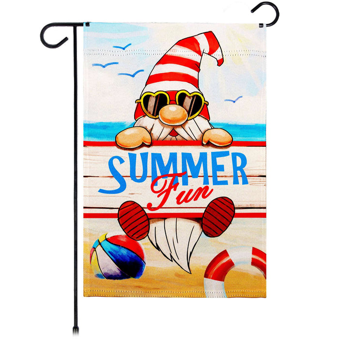 G128 Summer Fun Gnome Garden Flag 12x18 In Double Sided Summer Yard Garden Lawn Decoration