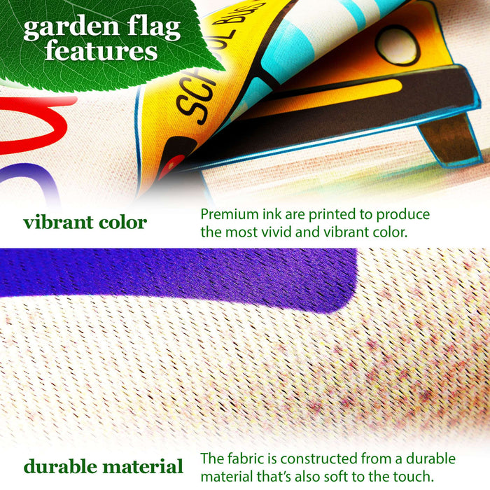 G128 Combo Pack: Garden Flag Stand 36x16IN & Garden Flag Back to School Bus Printed 12x18IN Double Sided