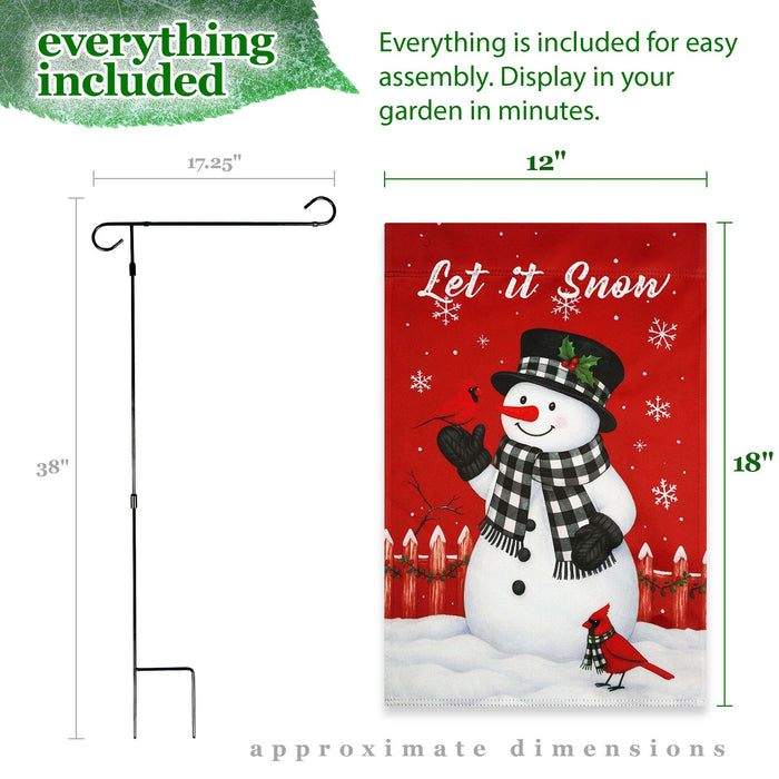 G128 36x16IN Garden Flag Stand & 12x18 Let It Snow Snowman Flag Kit