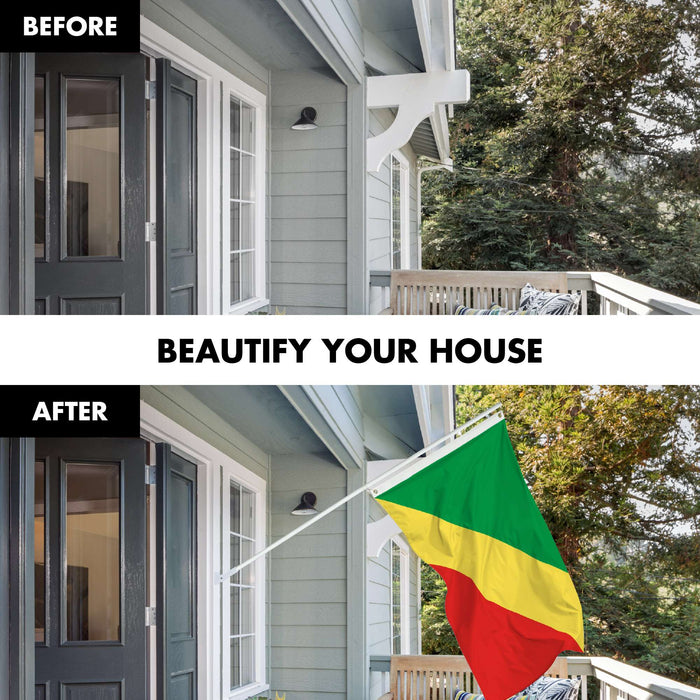 G128 Combo Pack: 6 Ft Twist Free Aluminum Spinning Flagpole (White) & Republic of the Congo Flag | 3x5 Ft | LiteWeave Pro Series Printed 150D Polyester | Pole with Flag Included