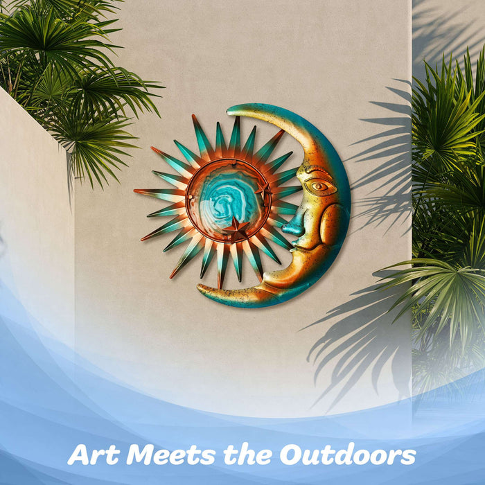 G128 Sun and Moon Metal Wall Art Decor | Sun Moon Metal Wall Sculpture Statues Wall Art Hanging Decoration for Indoor Outdoor, Garden, Home, Farmhouse, Fence Balcony Patio and Bedroom